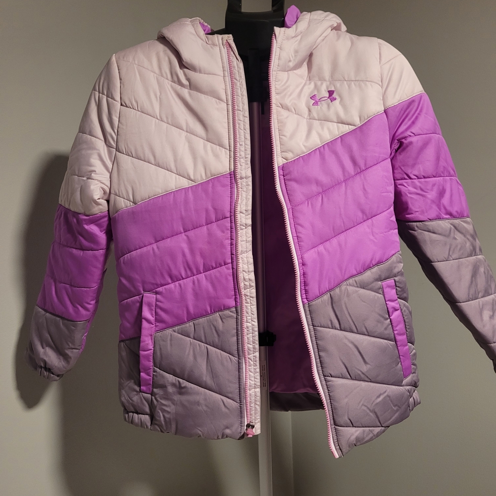 Under Armour Kids Pink and Gray Puffer Jacket